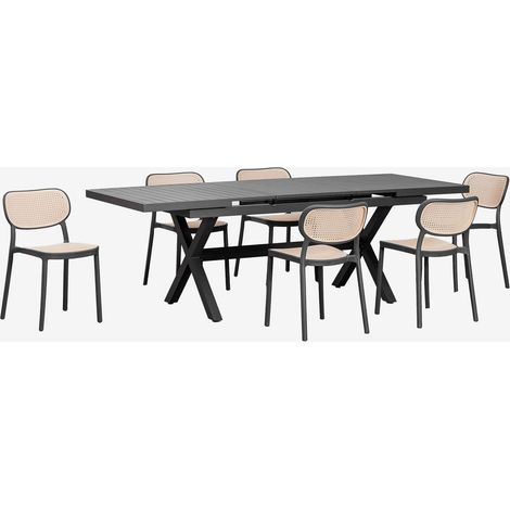 Set de mesa extensible rectangular 180-240x90 cm Karena y 6 sillas de jardín en aluminio Omara SKLUM (1/5)