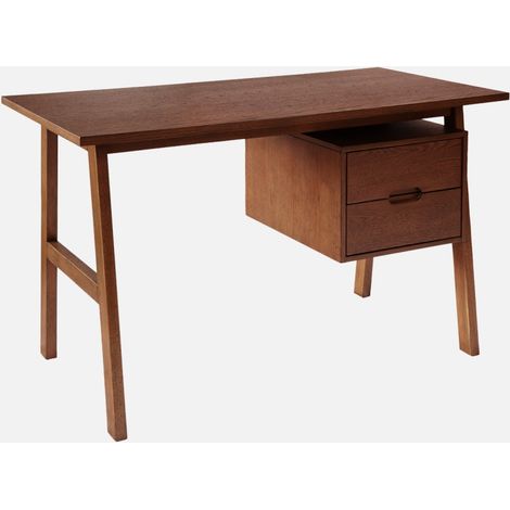 Escritorio de madera de hevea y chapa de roble, 2 cajones