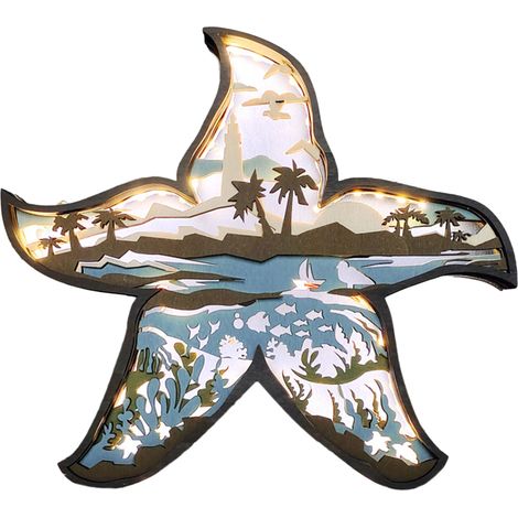 Décor Murale en Bois avec Lumière Sculpture Artisanale Starfish 3D Décoration Éco-Consciente (1/5)