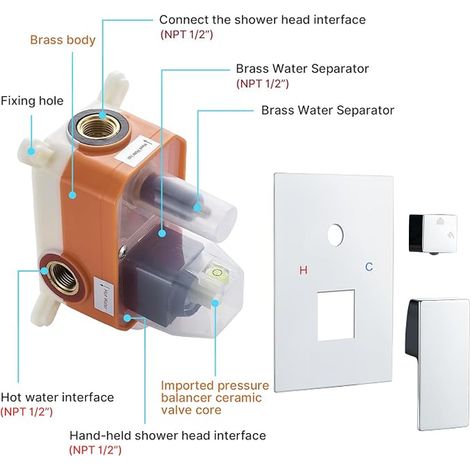 Système de Douche Encastré Chromé avec Carrée 25cm Pommeau de Douche Pluie (1/4)