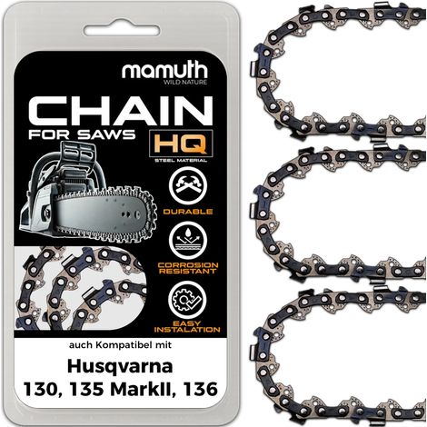 3x Chaîne de scie pour tronçonneuse 40cm 1,3mm 3/8" 56 TG pour Husqvarna 130, 135 Mark II, 136