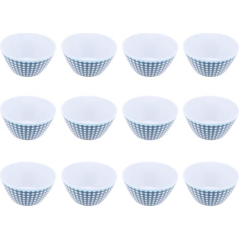 Lot de 12 saladiers de 15 cm (6 pouces) en porcelaine imitation, motif quadrillé bleu foncé. (1/5)