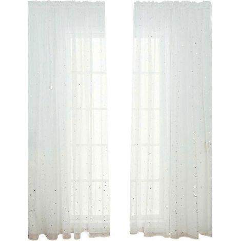 Rideaux de salon, rideaux de chambre, rideaux en tulle transparent à motif d'étoiles, petits et frais, blancs (1/5)
