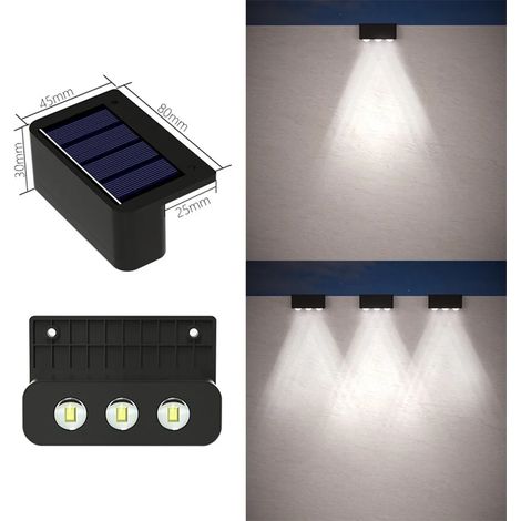 (1 lampe - 3 LED blanches) Lampe solaire d'extérieur à 3 LED, étanche, pour escalier, mur, balcon, éclairage décoratif compatible, pour cour ou jardin. (1/5)