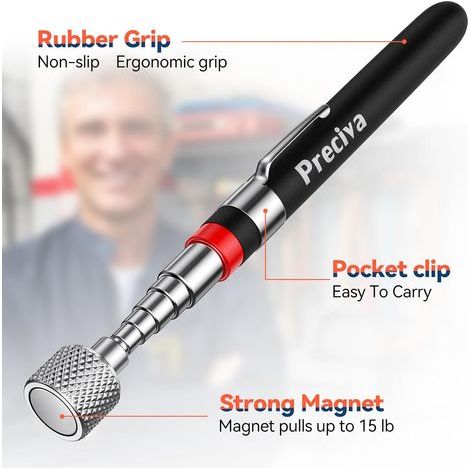 Aimant Telescopique, Upgrade Magnétique (15LB/6.8kg), Bâton Extensible 18-77CM, Poignée Antidérapante, avec Clip de Poche, Gadgets pour Hommes, Cadeaux D'anniversaire pour Lui (1/4)