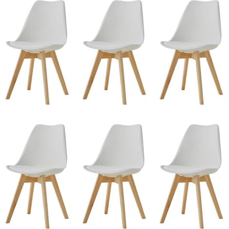 6er-Set Esszimmerstühle Weiß mit Buchenholzbeinen, ergonomisch, abnehmbares Kissen (1/5)
