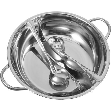 Marmite Acier Inoxydable Avec Séparateur Ustensiles Pour Fondue Double Compartiment Pour Cuisiner Deux Bouillons Différents Simultanément (1/5)