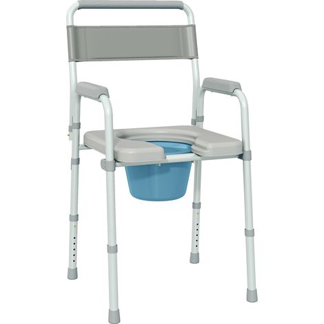 Chaise percée toilette pliable antidérapante hauteur réglable, siège et accoudoirs rembourrés, charge 150 kg, Gris (1/5)