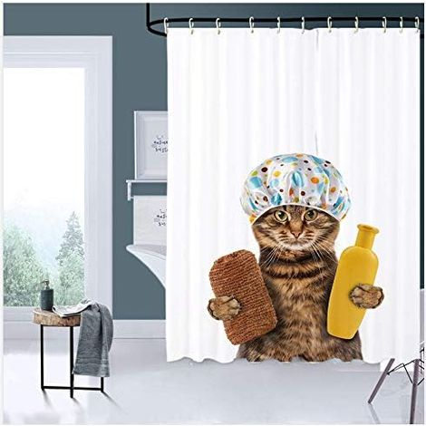Rideau de Douche, Haute qualité Imperméable, Effet Anti-moisissures (180 x 200 cm, Chat de Douche) (1/3)