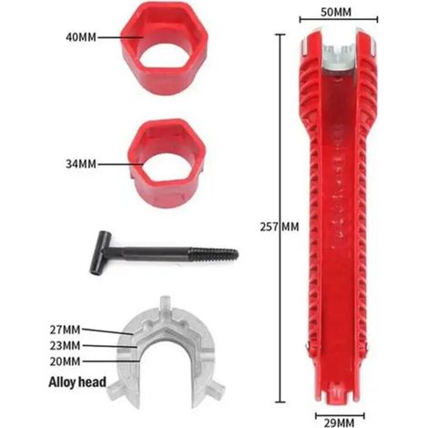 Llave estriada 8 en 1 para grifo de fregadero, herramientas de fontanería, llave multifuncional 8 en 1 para reparaciones - Crezuo