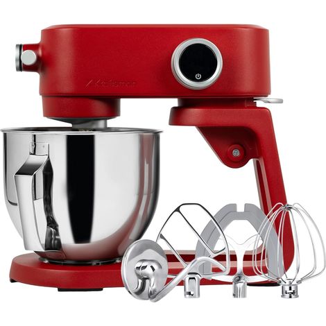 5L Kitchen Processor, All-Metal Kitchen Processor with Universal Power Port and Timer Function, 8 Speed Kneader with Beater, Hook, Whisk (Red) (1/5)