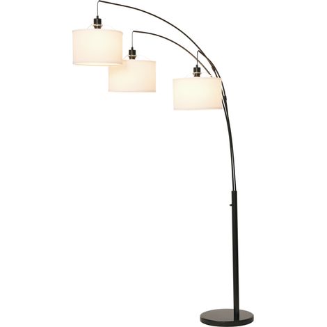 Lampe sur pied avec 3 lumières et bras flexibles, socle en marbre et poteau métallique, 103x34,5x205cm, noir et blanc (1/5)