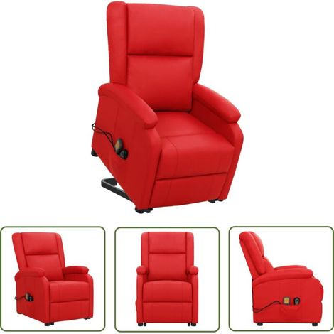The Living Store Fauteuil de massage Rouge Similicuir - Fauteuil Massant - Fauteuil Relaxant - Fauteuil Inclinable - Fauteuil Élévateur - Fauteuil Roulant Senior-DOU
