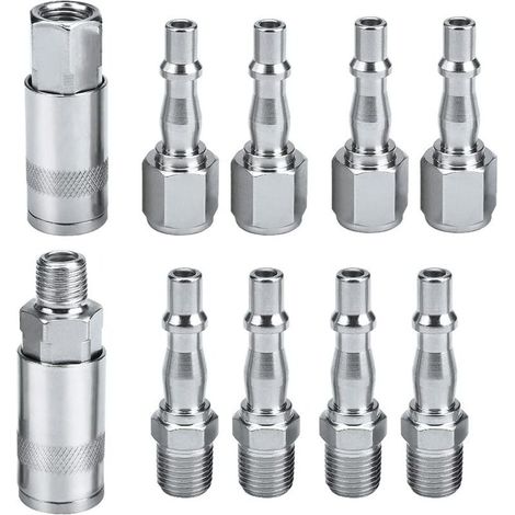 10 Pcs 1/4 "BSP Tuyau De Conduite D'air Compresseur Raccord Coupleur D'air et Kit Plug Couplings Connecteur Mâle Femelle (1/5)