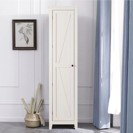 GOPLUS Armoire Haute et Étroite 180CM, Étagère avec 4 Compartiments et Porte, Placard Mince Salle de Bains Salon et Chambre, Gain de Place, Grand Espace de Rangement, 43 X 19,5 X 183 CM (Blanc) (1/5)