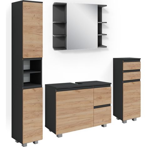 Ensemble de meubles de salle de bain J-Shape, Gris, 4 parties, Vicco