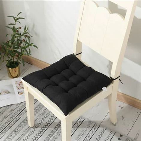 Coussins de chaise moelleux, coussins de chaise avec rubans, coussins de chaise pour salle à manger, jardin, terrasse, cuisine (40 x 40 cm) Noir (1/5)