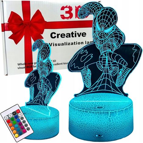 Lámpara de noche 3D de Spider-Man con 16 LED para niños y control remoto