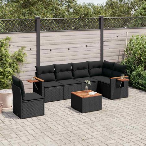 vidaXL Salon de jardin 7 pcs avec coussins noir résine tressée (1/5)