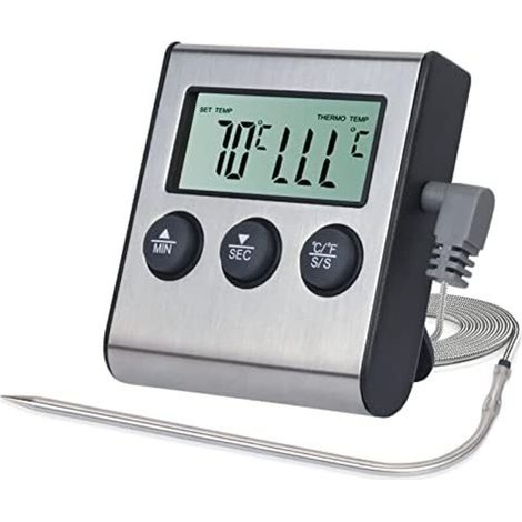 Digitales LED-Thermometer mit Sonde für die Küche – Timerfunktion und präzise Temperaturmessung für Grills, Backöfen und Fleisch