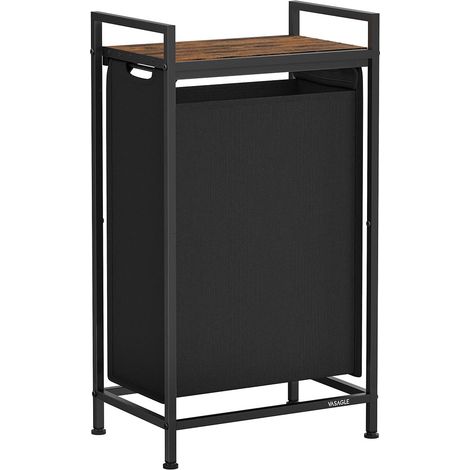 Cesto per biancheria sporca contenitore 3 scomparti vasca con 1 mensola di stoccaggio sacchi rimovibili volume di ogni sacco 38l per bagno lavanderia marrone rustico e nero 120006767