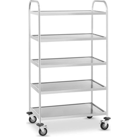 Chariot de service en acier inoxydable - 5 étagères - jusqu'à 250 kg (1/4)