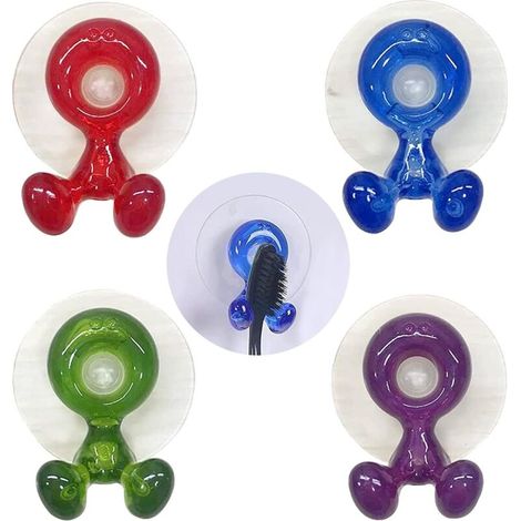 SABIR Support de Brosse à Dents avec Ventouse 4 pcs Support Mural pour Brosse à Dents Porte Brosse à Dents Mural Anti-bactérien à Dents Titulaire pour Salle de Bain(Bleu Vert Rouge Violet,5.53.55.5cm) (1/5)