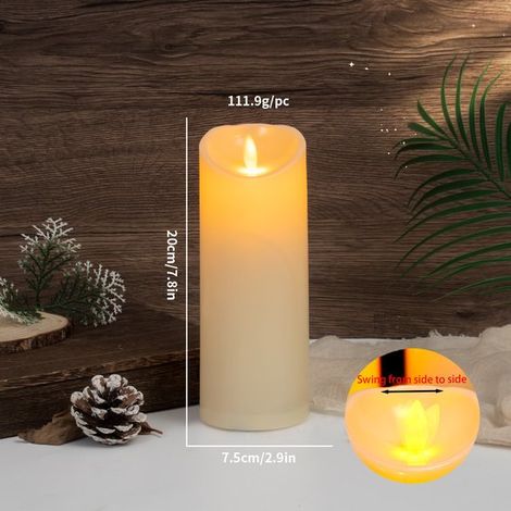 1 Candela da esterno impermeabile con luce LED, senza fili e sicura, 7,5 x 20 cm, candela LED lampeggiante, timer e funzionamento a batteria, plastica (1/4)