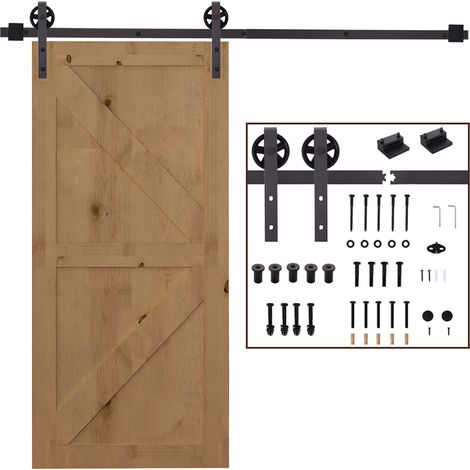 Kit de rails pour porte coulissante, comprenant rails, roulettes et butées de sol, 183 cm, charge maximale 100 kg, marron foncé