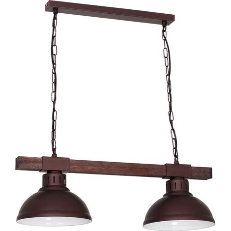 Suspension loft brun 2 abat-jours bois E27 Luminex