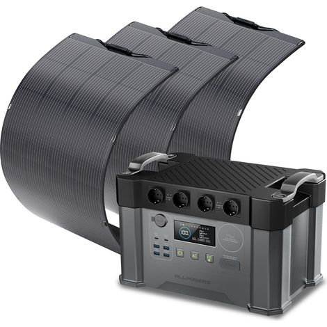 ALLPOWERS S2000Pro Station électrique portable 1451Wh, 4 prises CA 2400W, générateur solaire avec 3 x panneau solaire flexible 200W IP68 étanche, Chargement rapide, camping-car, balcon, jardin (1/5)