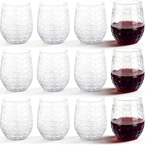 Lot de 12 verres à vin réutilisables en plastique incassable pour intérieur ou extérieur, camping, pique-nique, fête - 360 ml (1/5)