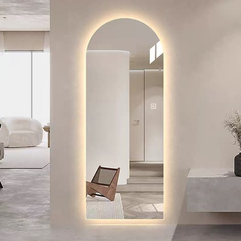 Arched LED Ganzkörperspiegel, dimmbar, hochauflösend, bruchsicher, Stand- oder Wandmontage, beleuchtet für Make-up & Studio