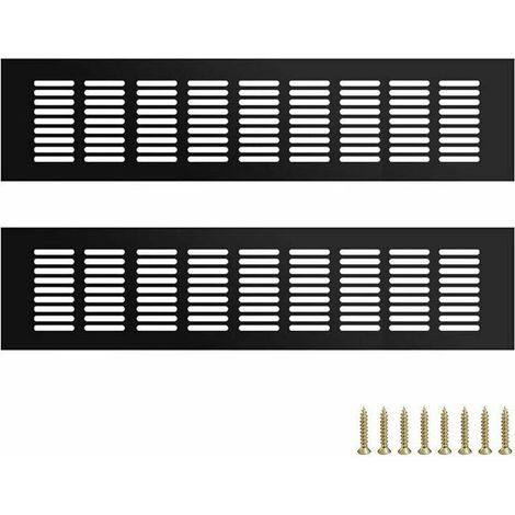 royaluxe - 2 pièces Noir Alliage D'aluminium Grille D’aération 80 x 400 mm Grille de Ventilation Murale Anti-insectes Rectangulaire Grille Perforée Rectangulaire Aluminium (1/5)