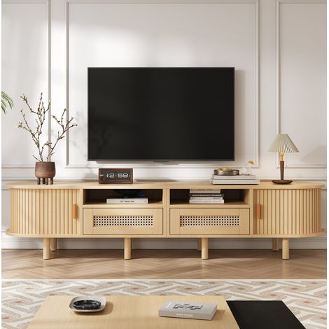 Mueble TV 170x40x40 cm madera clara con 2 cajones y 2 puertas correderas (1/5)