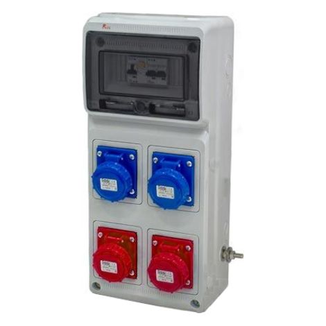 Quadro ASC fisso, 12KW 400V, IP65, 2 prese 2P+T 16A e 2 prese 3P+T 16A, con magnetotermico, differenziale generale e pulsante di emergenza - Rosi 2242MTS