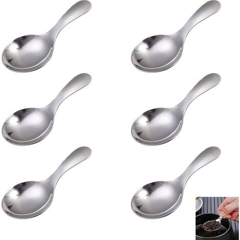 6 piezas, Cucharas de acero inoxidable con mango corto, Cucharas redondas para postre, Mini cucharas para dulces, Plateadas, 9 × 4,5 cm (1/5)