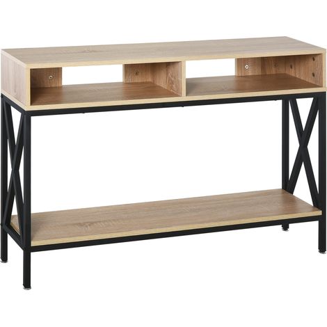 Empfangsmöbel mit 2 Fächern und Konsolenregal für Empfangshalle, 120 x 23,5 x 75 cm, Eiche und Schwarz