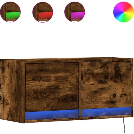 Mobile TV  Armadietto TV  Mobile Porta TV a Parete con Luci LED Rovere Fumo 80x31x35 cm (1/5)