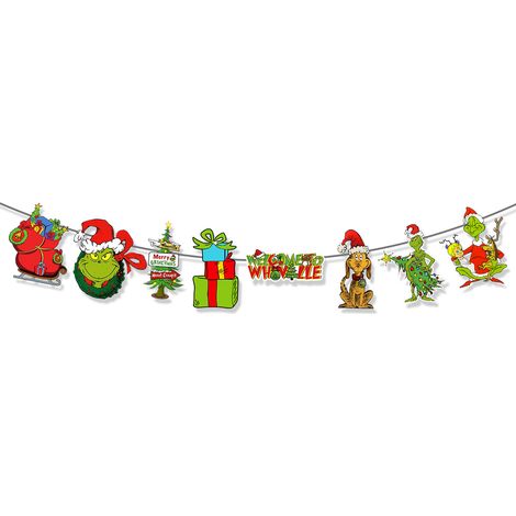 Décoration de noël, drapeau à tirer, ensemble de décoration suspendue en spirale, Grinch, arrangement de fête de noël, drapeau suspendu YMYNY (1/2)