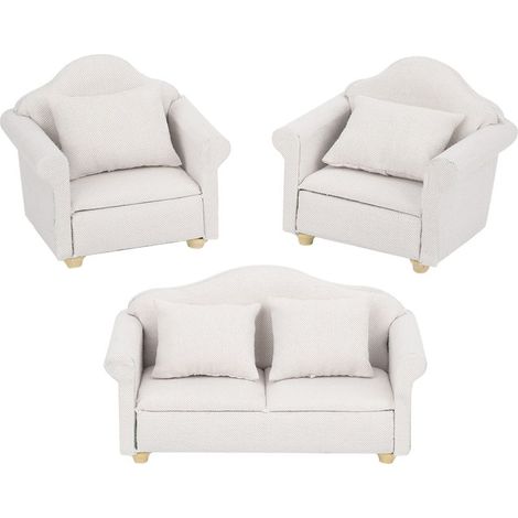 3 Pièces Coussin Plaid Miniature 1:12 pour Maison de Poupée, Meuble Accessoire Salon Blanc (1/5)