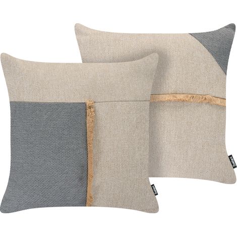 Conjunto de 2 cojines decorativos para exterior accesorios de jardín con ribete de flecos beige Caryota (1/5)