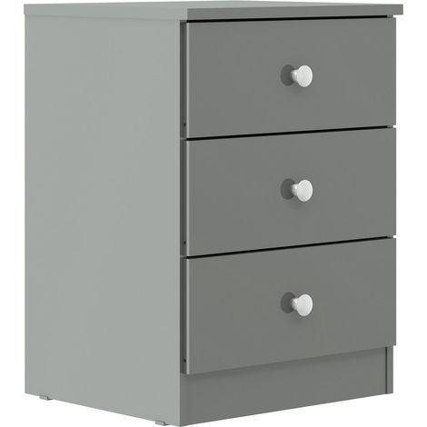 Denver 3 Drawer Bedside Table - L36 x W55.5 x H40 cm - Grey Gloss
