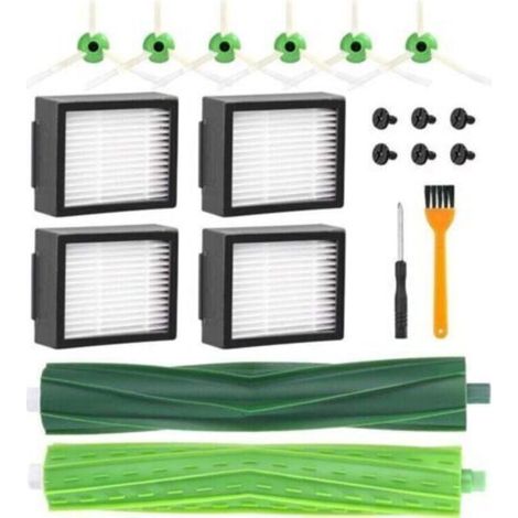 Piezas de repuesto para iRobot Roomba i7 i7+ i3 i3+ i4 i4+ i6 i6+ j7 j7+ i8 i8+ E5 E6, accesorios de cepillo de repuesto para Roomba, 4 filtros, 6 cepillos laterales, 2 cepillos de goma (1/4)