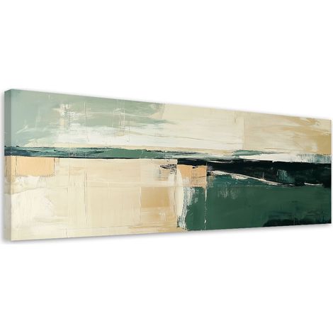 Tableau déco Abstrait Vert Beige Doré Loft 90x30 (1/5)