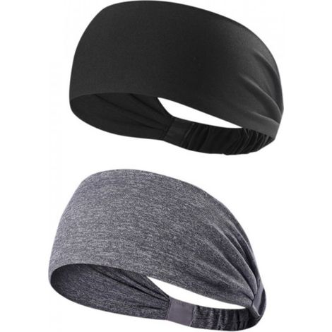 Lot de 2 bandeaux de sport, fibre de polyester, élastique, anti-transpirant, antidérapant, pour course, fitness, vélo (1/5)