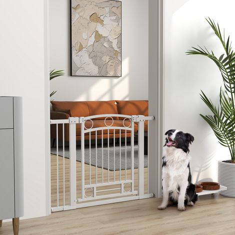 Puerta para Perros con Ancho Ajustable 76-104 cm Barrera de Seguridad para Perros con 2 Extensiones Blanco (1/5)