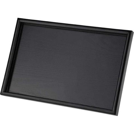 Plateau à thé en bois massif noir, rectangulaire, pour fruits et desserts, 25 x 18 x 2 cm, style classique et résistant. (1/5)