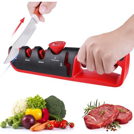 Afilador de cuchillos y tijeras 4 en 1 de tres etapas con ángulo de hoja ajustable. (1/4)