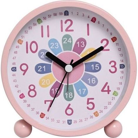 Réveil enfant en métal silencieux sans tic-tac-Avec veilleuse rose et design compact pour chambre-Apprentissage autonomie précoce (1/5)